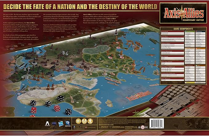 Axis & Allies: Anniversary Edition - 2-6 Players - Ages 12+ - 40th Anniversary Deluxe Edition Over 600 Plastic Miniatures, Huge 24" by 46" Game Board and New Cruiser Units
