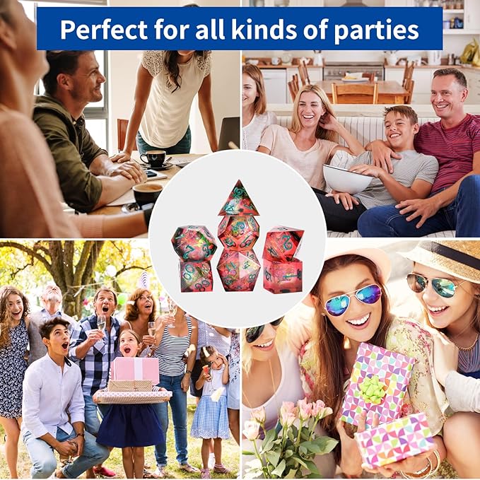 OriCraft Red Magic Dice DND Set Dungeons and Dragons Polyhedral Role Playing Gaming Dices Crystal D20 Red Magical World Energy Stone Halloween Dices Sharp Corners Dices