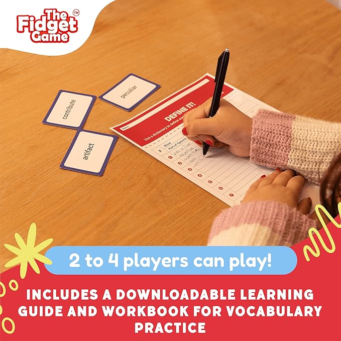THE FIDGET GAME Vocabulary Words, Flash Card Game, Grade 4-6, Ages 9-12, Develop Communication and Reading Comprehension Skills, Fidget Mats, Learning Guide & PDF Workbook Included