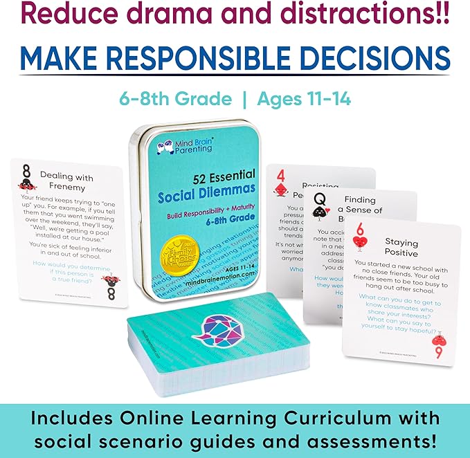 52 Essential Social Dilemmas: Skills for Kids & Teens to Thrive in Middle School - Conversation Cards Created by Teachers & Counselors for Family, Classroom, Counseling, Therapy Game (6-8 Grade)
