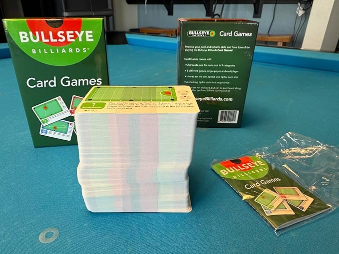 Card Games - Pool Training Aid, 200 Practice Shot Cards, 10 Game Formats, Single and Multi-Player