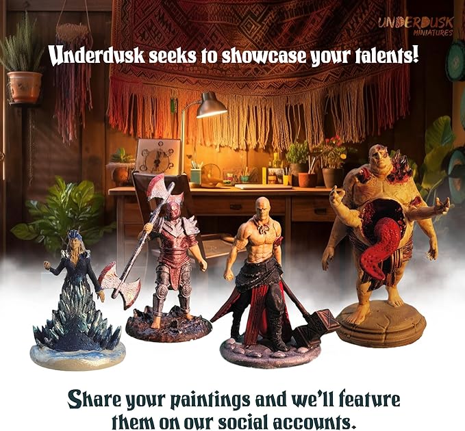 Underdusk: Chaotic Encounters - 64 Unpainted Tabletop Miniatures for D&D, Pathfinder & RPGs | Monster Figures Starter Pack with Stat Blocks