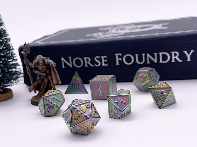 Set of 7 Yggdrasil Norse Series Full Metal Polyhedral Dice by Norse Foundry | RPG Math Games DND Pathfinder