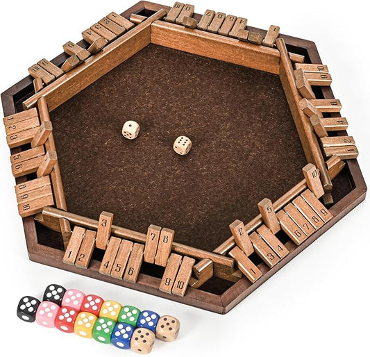 Ropoda 6-Way Shut The Box - Upgraded 1-6 Player Wooden Dice Game for Adults and Kids, Addition Training, Fun for Family Game Night - Vintage Style