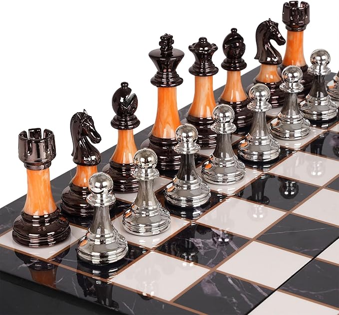 15" Large Chess Set for Adults Kids with Weighted Acrylic Chess Pieces 3.5" King & Portable Folding Marbling Wooden Chess Board Travel Chess Sets Family Board Game Gift – Elegant Classic Chess Game