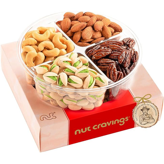 NUT CRAVINGS - Mixed Nuts Gift Basket in Red Gold Box (4 Assortments) Food Arrangement, Healthy Snack Care Package, Kosher