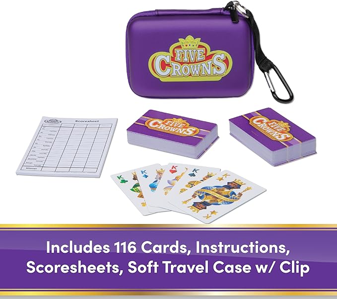 Five Crowns Travel Case Bundle, Cards, Scorecard Included – Card Game for Kids and Adults, Family Game Night, The Game isn’t Over Until the Kings Go Wild!, 5 Suited Rummy Style Card Game, Ages 8+