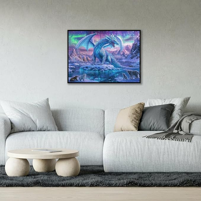 1000 Piece Aurora Dragon Puzzle for Adults - Vibrant Blue & Purple, Large Challenging Jigsaw Puzzle for Family Interactive Game Puzzle DIY Home Decoration Brain Challenge Gift