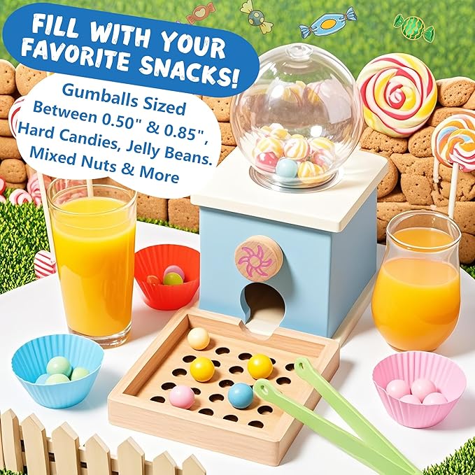 9.6" Wooden Gumball Machine Counting Montessori Toys for 3 4 5 Years Old Boys Girls, Toddler Preschool Learning Activities Toy for Kids Ages 4-8, Birthday Gifts Sensory Toys