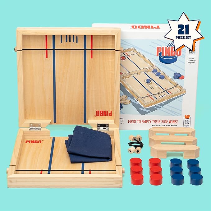 The Classic Slingshot Game | Fast Action Foldable 2-Player Tabletop Wooden Game for Kids & Adults | Great for Travel & Game Night | Three Gates Included