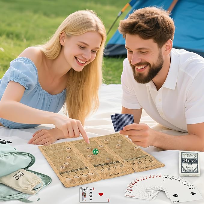 Portable Horse Race Board Game, Travel Dice Game with Cork Board, 12 Horses, Poker, Canvas Bag, Fair Horse Racing Game, Easy Carry, Parties, Family Nights, Travel, Outdoors, Edyfico GSM101