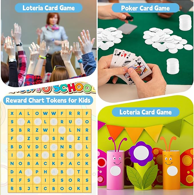 Coopay 600 Pieces Plastic Poker Chips Learning Counters Disks Bingo Chip Counting Discs Markers for Math Practice and Poker Card Game Tokens, Teaching Rewards, 38 mm/ 1.5 Inches (White)