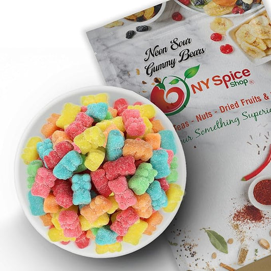 NY Spice Shop Neon Sour Gummy Bears Bulk - 1 Pound Gummies Bears Candy - Sour Gummies Fruit Snacks - Chewy Super Sour Candy - Flavor Gummy Candies - Gummi Bear Gift For All Occasions