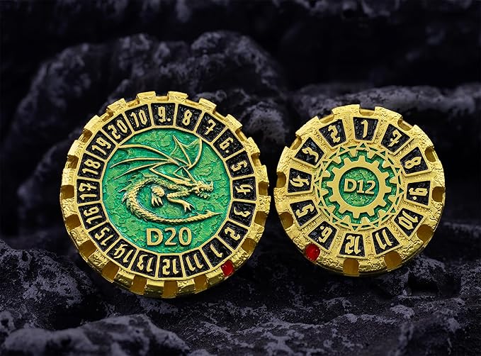 Metal DND Dice Set Spinning Dungeons and Dragon Dice Set Metal Dragon Polyhedral Magic 7 PCS Dice Set with Gift Box for Dungeons and Dragons Table Games Play Cards MTG(GyroDice_Pearl Gold Black)