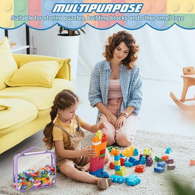 Sanwuta 6 Packs Toy Storage Bags, PVC Organizing Case Bags with Zipper, Waterproof Toy Container for Board Games, Building Blocks, Puzzles, Small Toys and Kids Books(Large,Cute Colors)