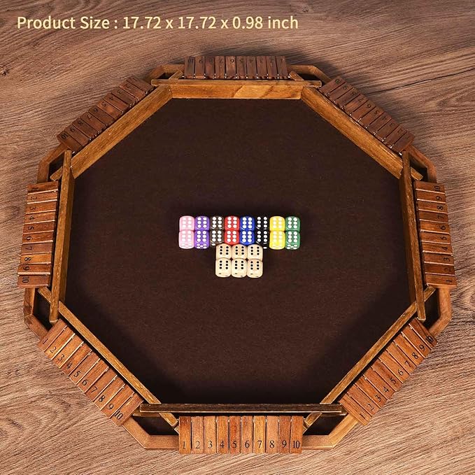 Vamslove Shut The Box Dice Game for 8 Players Upgraded Wooden Board Table Math Game with 16 +6 Dices - Educational Game for Kids, Adults (Instruction Included)