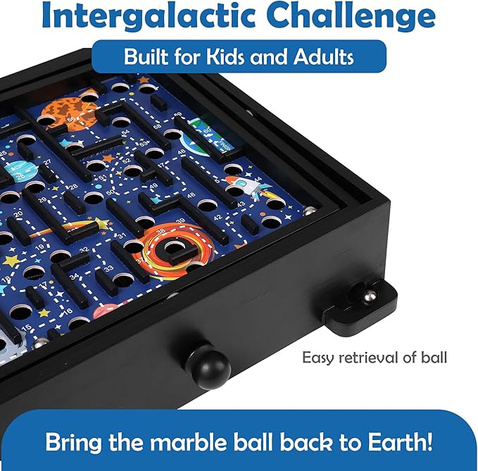 STERLING Games Wooden Labyrinth Space Shuttle Theme Tilt Maze Game with Marble Ball and 60 Waypoints for 6 Years Up, 13.5" x 13" Board