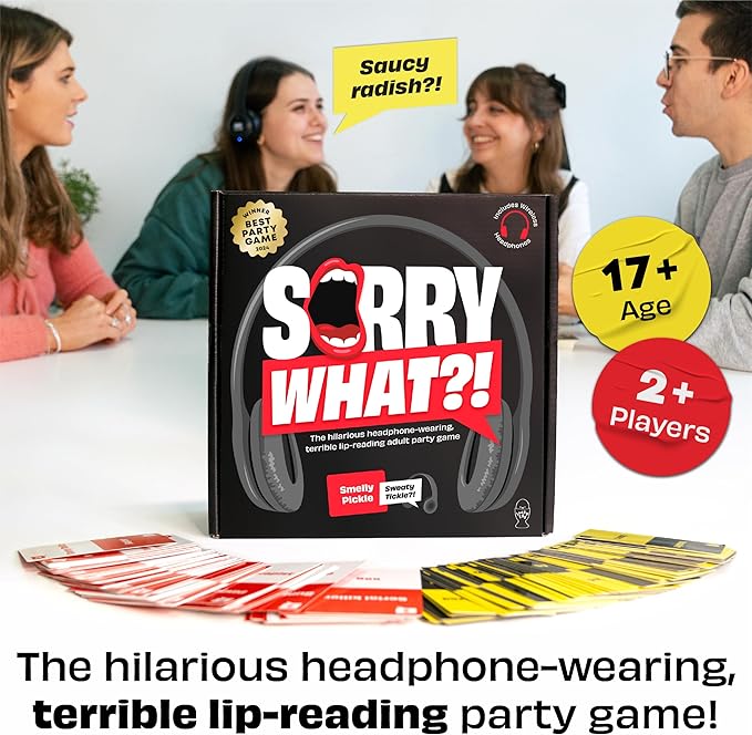 Sorry What Game - Uncensored Lip Reading Party Games for Adults - Based On The Headphone Challenge TikTok Trend - 2+ Players 40,000 Funny Phrase Combos - Card Games for Adults & Friends (Ages 17+)
