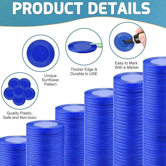 Coopay 1000 Pieces Plastic Poker Chips, Bingo Chips Bulk Learning Counters Disks Poker Card Game, Counting Markers for Math Practice, Game Tokens and Teaching Rewards, 25 mm/ 1 Inch (Blue)