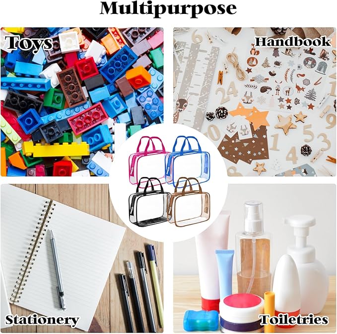 8 Packs Colorful PVC Toy Storage Bags Toiletry Bags Waterproof Kids Zippered Toy Organizing Bags for Building Blocks Puzzle Stationery Colorful