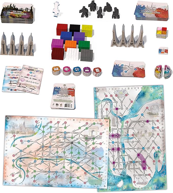 On The Underground: Paris/New York Deluxe Edition - Train Route Building, Strategy Board Game, City Maps, Ages 14+, 2-5 Players, 60 Min