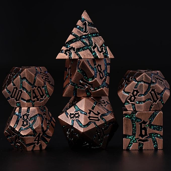 Dice Set D&D Dungeons and Dragons Dice D20 Metal DND Dice Set with Box, Polyhedral Role Playing Dice D12 D10 D% D8 D6 D4 for MTG RPG Board Games(Antique Copper Green)