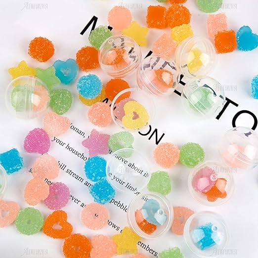AUEAR, 50 Pack Translucent Small Round Capsules 1.1 Inch Vending Machine Empty Plastic Gumball Containers for Party Favor Prize