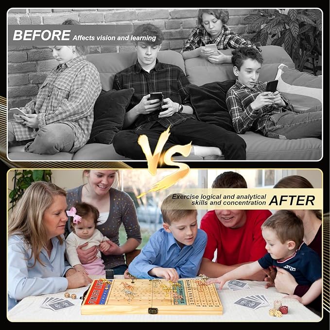 21 Inch Horse Racing Game, 11 Luxury Metal Horses, Thickened Wood Chessboard, Chips, Cards & Dice, Classic Wooden Table Top Board Game for Adults & Family