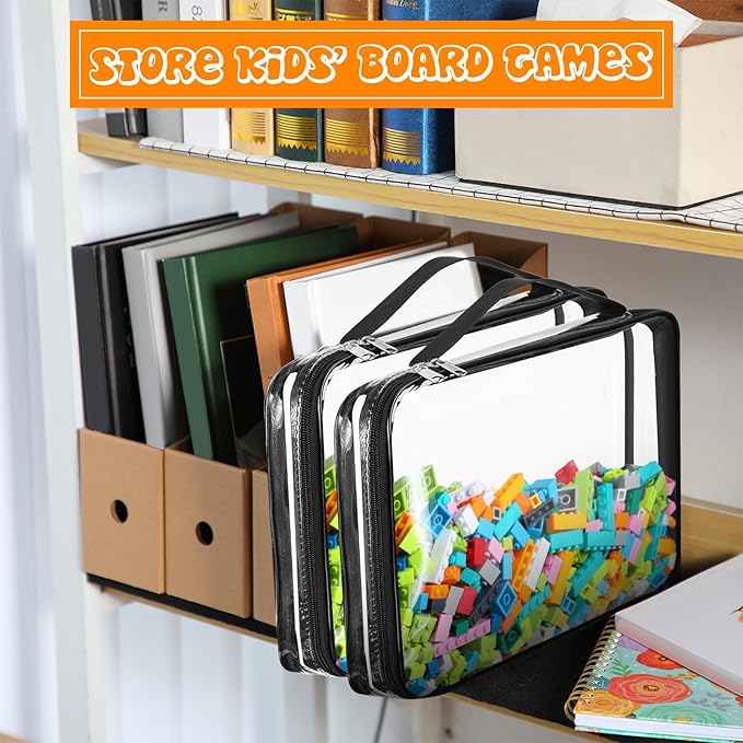 Sanwuta 6 Packs Toy Storage Bags, PVC Organizing Case Bags with Zipper, Waterproof Toy Container for Board Games, Building Blocks, Puzzles, Small Toys and Kids Books(Large,Clear)