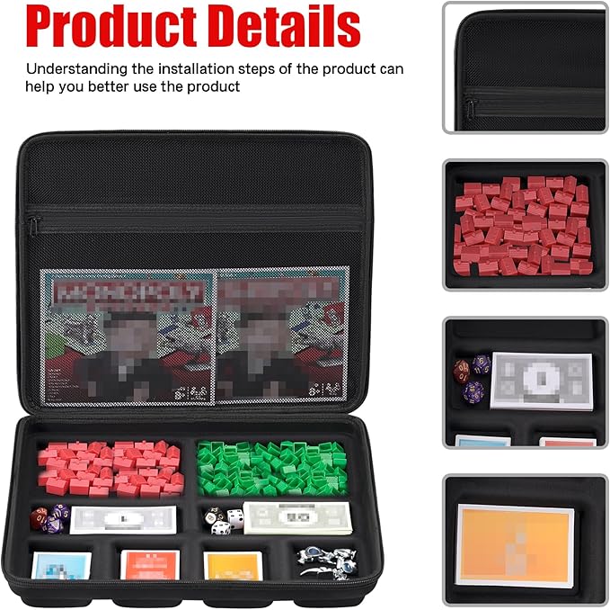 BRAPPO Hard Portable Board Game Case with Removable Tray Compatible with Monopoly,Sorry, Sequence, Candy Land etc Various Board Games.(Case only)(Black)