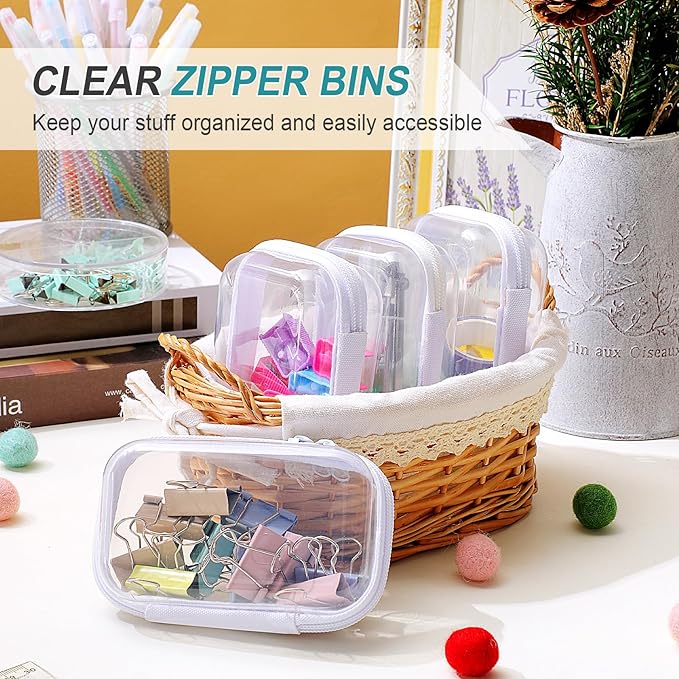 Hoolerry 4 Pcs Hard Clear Zipper Case Transparent Cases for Snacks Makeup Bag Plastic Storage Box Containers for Building Blocks, Puzzles, Cosmetics(White,5 x 3 x 2 in)