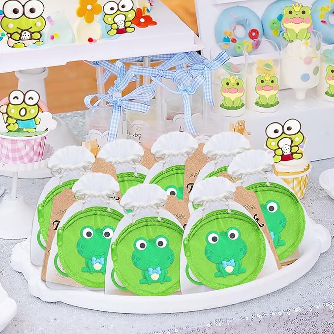 15 Pack Frog Mini Coin Purses with Keyring for Green Frog Lover,Baby Shower,First Birthday Reptile Camping Decoration,Green