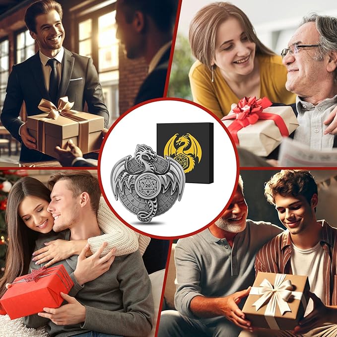 Spinner DND Dice Set, 7-in-1 Dragon Metallic D&D Dice, Dragon Roulette Dice Spinner for DND Dice Set, D&D Gifts with Gift Box, Role Playing Game Board Game Accessories, Silver