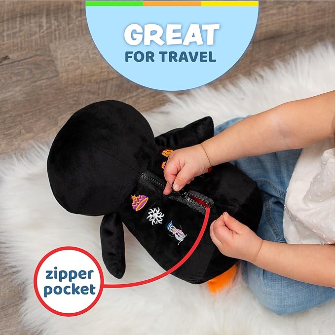 Buckle Toys Blizzard Penguin Plush Montessori Toys for Toddlers 1-3 Animal Sensory Toy to Develop Fine Motor Skills and Learn Shapes and Colors, Travel Essentials for Kids, Includes Storage Pocket