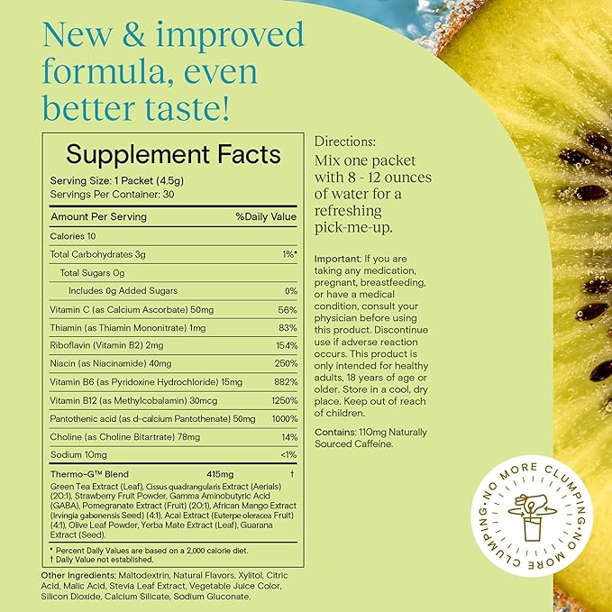 Yoli® Passion Energy Drink Powder Mix - Natural Energy Drink Mix for Endurance and Stamina, 30 Packets - Strawberry Kiwi Flavor