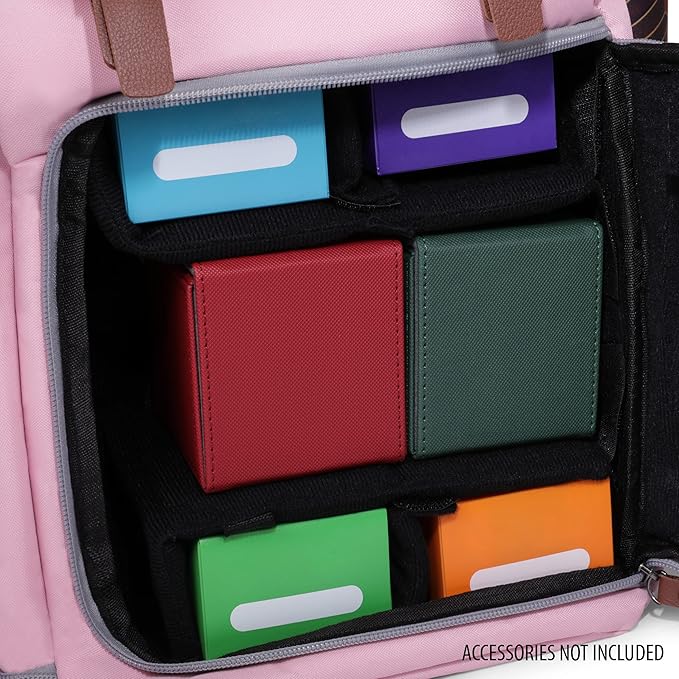 ENHANCE Mid-Size Trading Card Storage Box Backpack for Playing Card Case - Card Binder Space, TCG Deck Box Storage, Playmat Holder - Compatible with Magic the Gathering, YuGiOh, DnD (Pink)