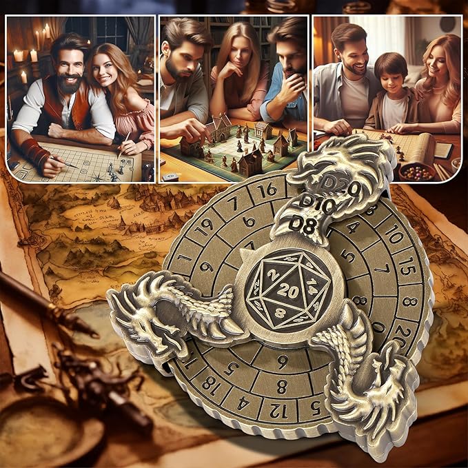 Spinner DND Dice, 7-in-1 Dragon Metallic D&D Dice, Dragon Roulette Dice Spinner for DND Dice Set, DND Gifts with Gift Box, Role Playing Board Game Accessories, DND Dice Set Gifts, Bronze