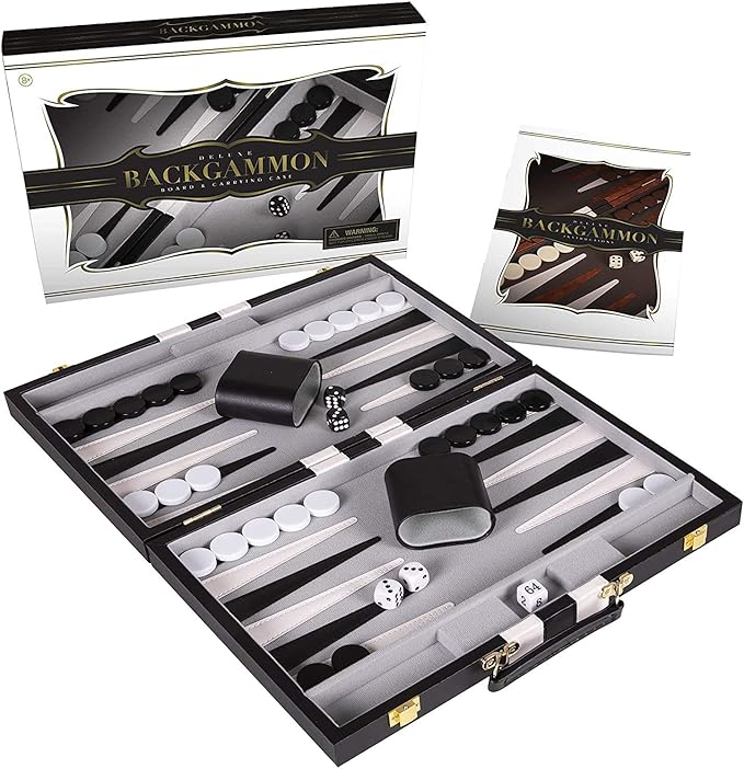 Backgammon Set 11 inch, Small - Classic Board Game for Adults and Kids with Premium Leather Case - Includes Strategy & Tip Guide (Black)