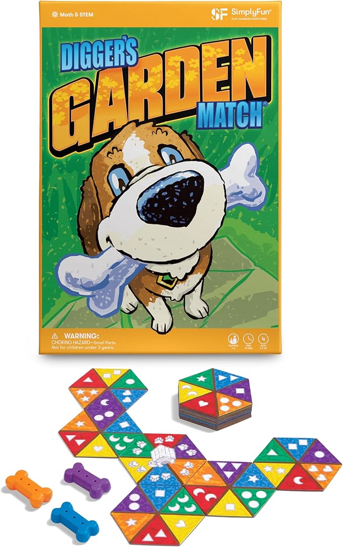 SimplyFun Diggers Garden Match – A Game for Kids to Develop Spatial Thinking Skills - Puzzle Game That Matches Colors and Shapes - 1 to 6 Players, Ages 4 & Up