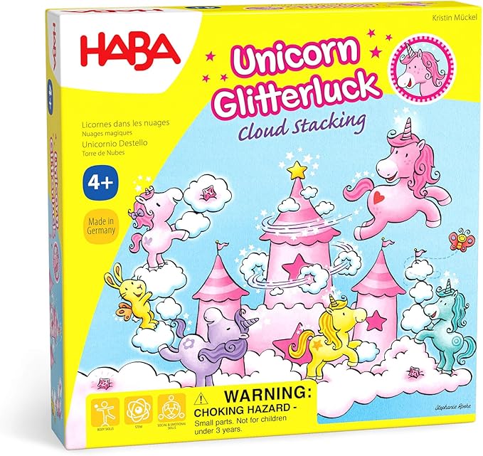 HABA Unicorn Glitterluck Cloud Stacking - Cooperative Kids Board Game - Fun Games for Kids and Unicorn Games Ages 4+ Made in Germany