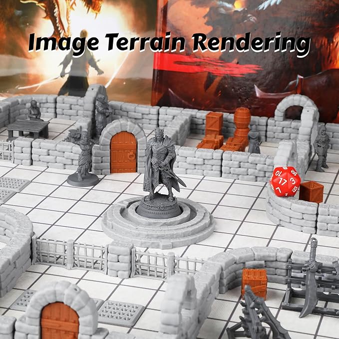 Dungeon Walls 40pcs 28mm Miniature RPG Terrain Modular System DND Building Accessories for Tabletop Role Playing Scenes, Gift of Christmas Halloween for DM (Expansion Pack 1)
