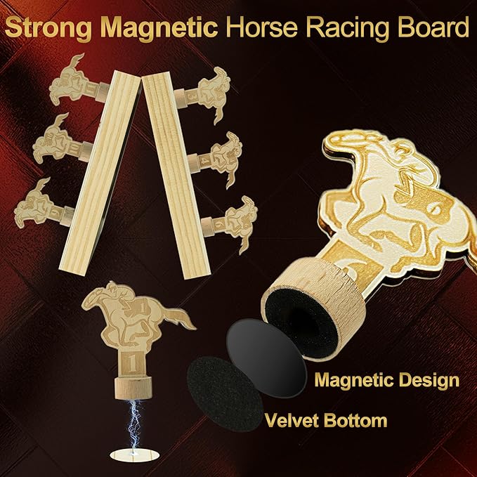 Magnetic Horse Race Board Game, Party Games with Magnet Wood Board, 12 Horses, 2 Pokers, 100 Chips, Fair Horse Racing Game, Smooth Gameplay, Game Nights, Luxurious Gift, Edyfico GSM301