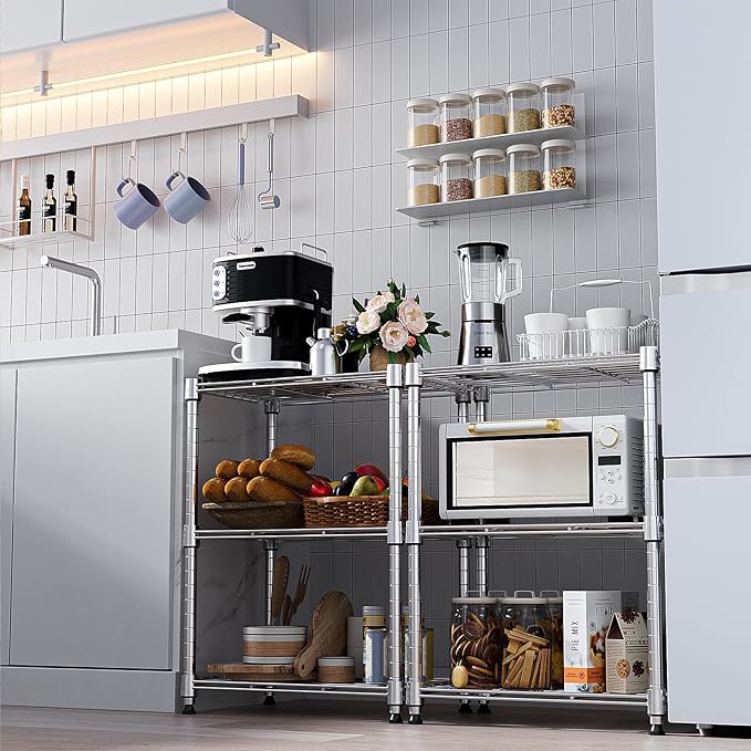 450 lbs Wire Storage Shelving 3-Tier Utility Shelving Unit Steel Organizer Wire Rack for Home,Kitchen,Office,Chrome(11.8" D x 17.7" W x 26.3" H)