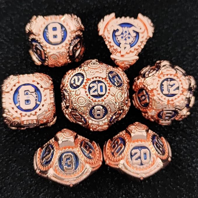 Geakeeper Construct D&D Dice, Metal DND Dice Set, 7Pcs Polyhedral Dragon Metallic D&D Dice with Gift Case for Dungeons and Dragon Game, RPG Role Playing Table Game Gifts (Red Copper Blue)