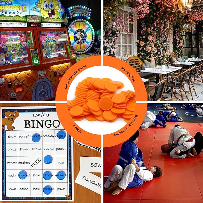 Set of 100 Opaque Plastic Learning Counters Mini Poker Chips Game Tokens with Storage Box (Starry Orange, 1.26 Inch)