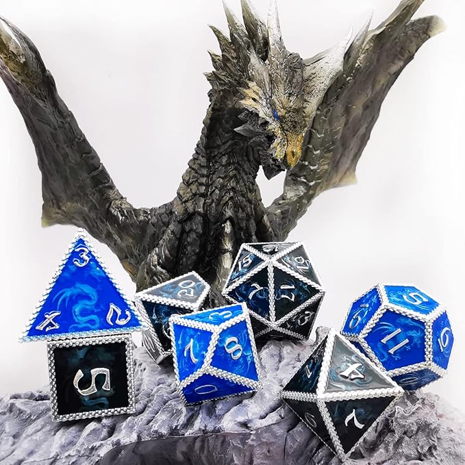 HAOMEJA Color Changing Temperature Metal Dragons DND dice Set D&D dice Set Role Playing Dice Apply to Dungeons and Dragons Black Transition Blue