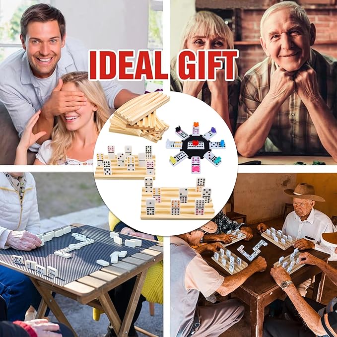 Mexican Train Double 12 Dominoes Set with 8 Trays, 9 Markers, 91 Tiles, 2 Scoreboards & Hub - Complete Family Board Game for Adults & Kids, Travel Friendly Dominoes Game Set for 2-8 Players