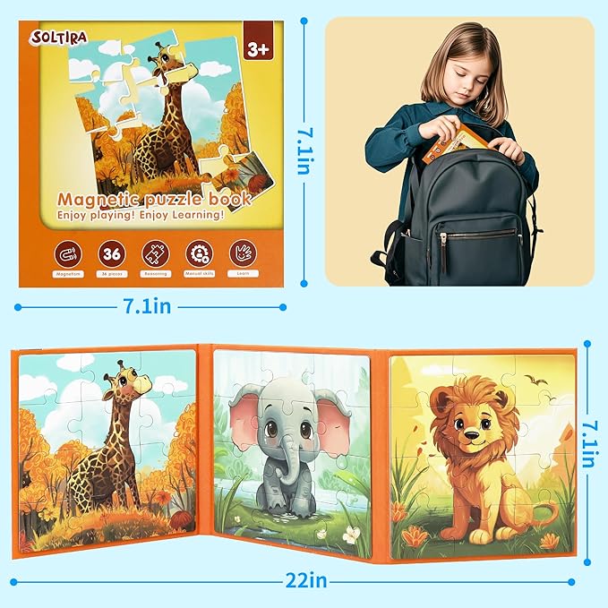Puzzles for Kids Ages 3-5 36 Pieces Kids Puzzle 4-6 Travel Puzzles Ages 4-8 Animal Airplane Car Road Trip Activities Games Toys Girls and Boys Gift