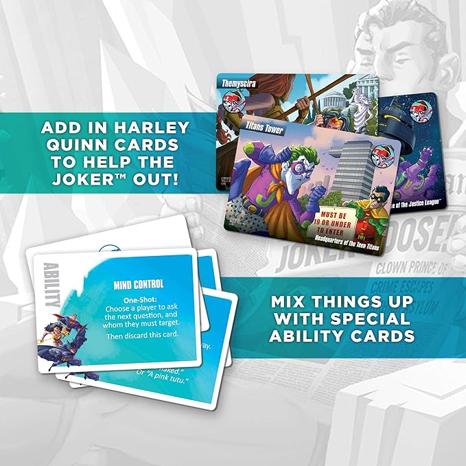 DC Spyfall - The Perfect Party Game - Find The Joker Before Time Runs Out - for 3 to 8 Players - Board Games for Teens and Adults - Featuring Batman, Superman, Wonder Woman, and More - Ages 13+