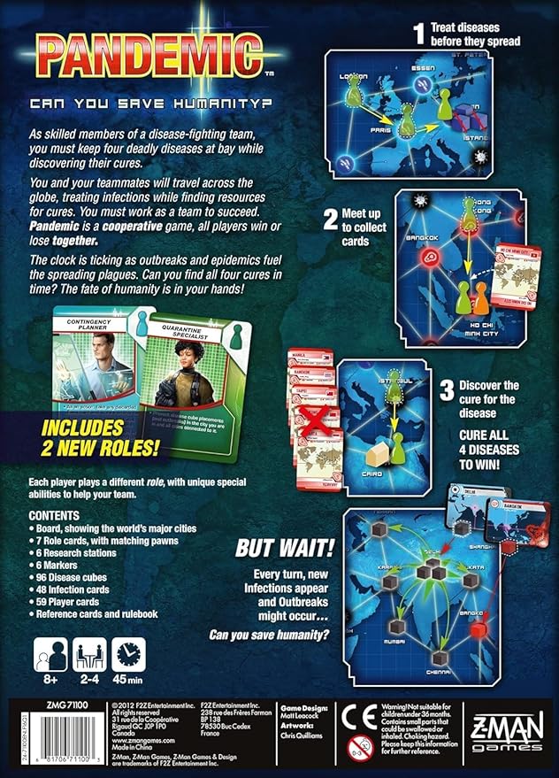 Pandemic Board Game (Base Game) - A Cooperative Battle to Save Humanity, Strategy Game for Kids and Adults, Ages 8+, 2-4 Players, 45 Minute Playtime, Made by Z-Man Games